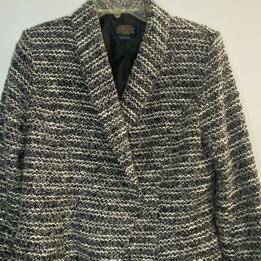 PENDLETON Women's Sz 6 Black White Lined Wool‎ Blend Jacket Long Sleeve Striped